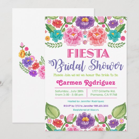 Invitation de Fête de Mariage Florale Fiesta (Devant / Derrière)