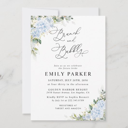 Invitation de Fête de Mariage Florale Hydrangea Bl (Devant)