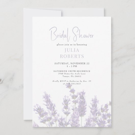 Invitation de Fête de Mariage Florale Lavande II (Devant)