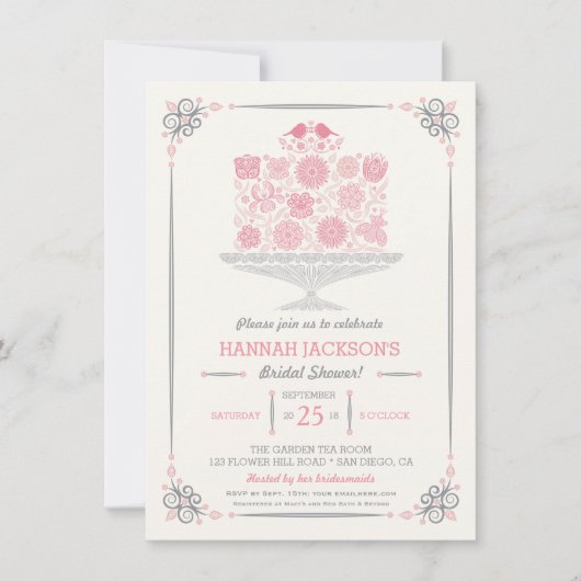 Invitation de Fête de Mariage Gâteau Fleur en Dent (Devant)