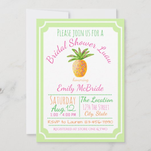 Invitation de Fête de Mariage Luau Ananas (Devant)