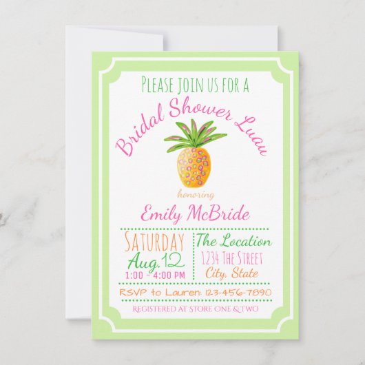 Invitation de Fête de Mariage Luau Ananas (Devant)