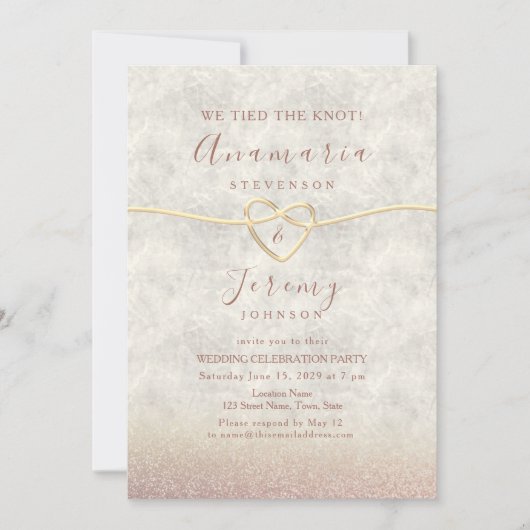 Invitation de fête de mariage pailletée or rose (Devant)