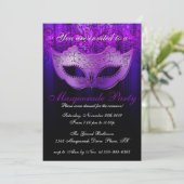 Invitation de fête de masquerade bleue et violette (Debout devant)