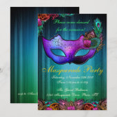Invitation de fête de masquerade célébration paon (Devant / Derrière)