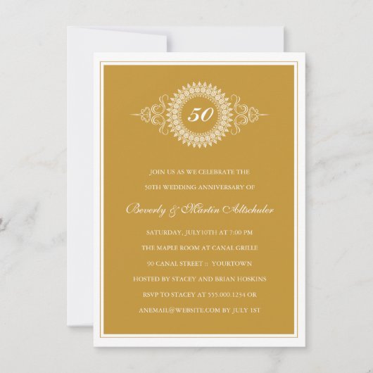 Invitation de fête de médaillon d'anniversaire dor (Devant)