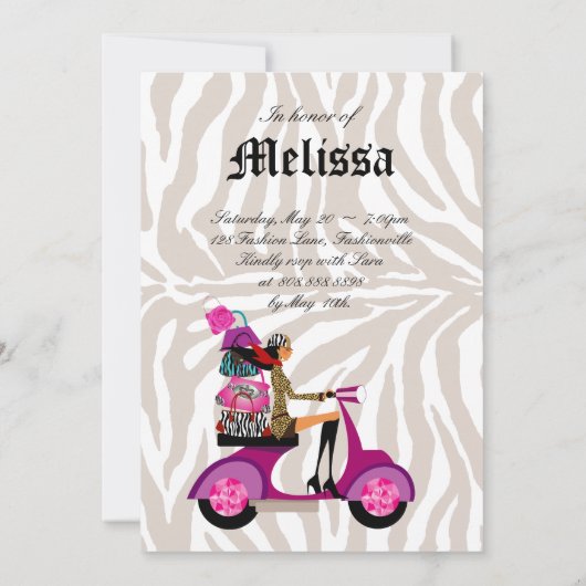 Invitation de fête de mode Scooter Femme Zèbre Noi (Dos)