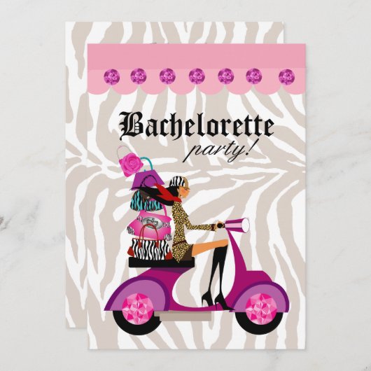 Invitation de fête de mode Scooter Femme Zèbre Noi (Devant / Derrière)