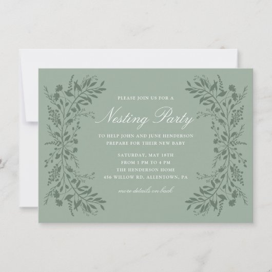 Invitation de fête de nidification florale verte (Devant)