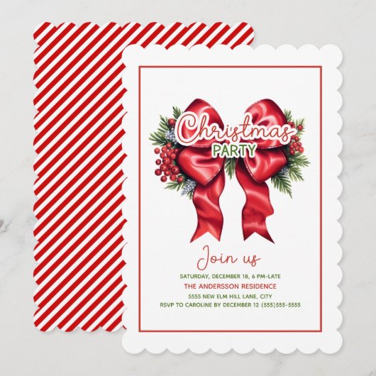 Invitation de fête de Noël à bordure festonnée ave (Devant / Derrière)