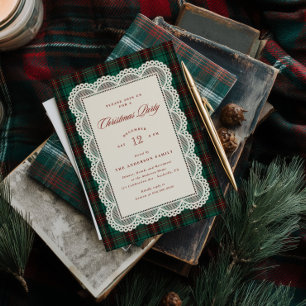 Invitation de fête de Noël à cadre en dentelle tar