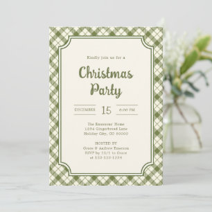 Invitation de fête de Noël à carreaux verts vintag