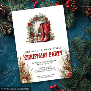 Invitation de fête de Noël à la ferme rouge et ver