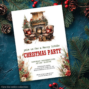 Invitation de fête de Noël à la ferme rouge et ver