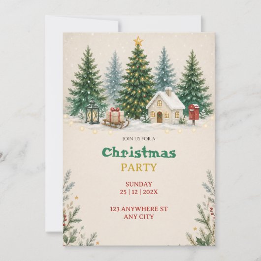 Invitation de fête de Noël à l'aquarelle (Devant)