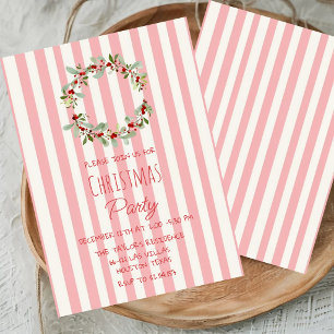 Invitation de fête de Noël à rayures roses Joyeu