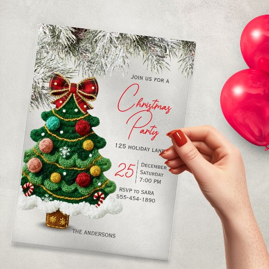 Invitation de fête de Noël arbre à ruban élégant