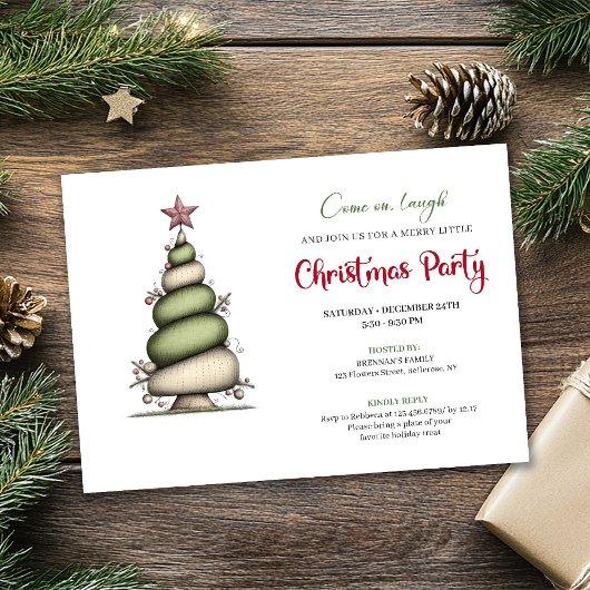 Invitation de fête de Noël arbre aquarelle fantais