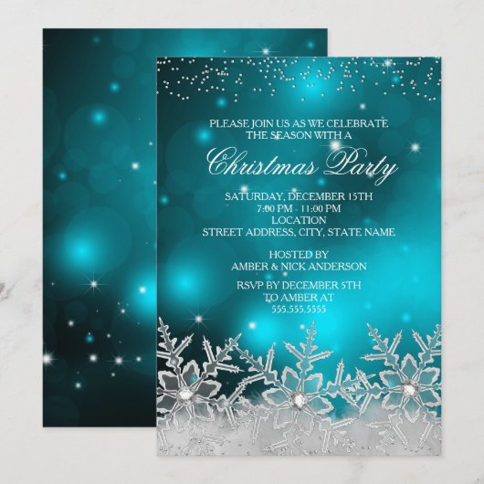 Invitation de fête de Noël au flocon de neige de c (Devant / Derrière)