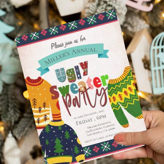 Invitation de fête de Noël au motif de pull moche