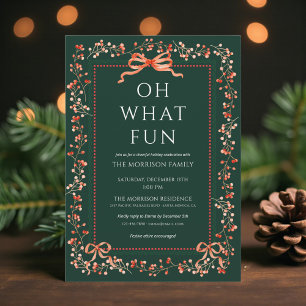 Invitation de fête de Noël au nœud rouge chic