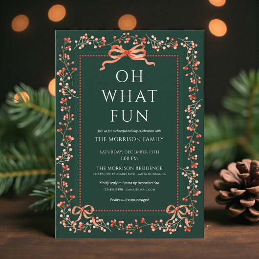 Invitation de fête de Noël au nœud rouge chic