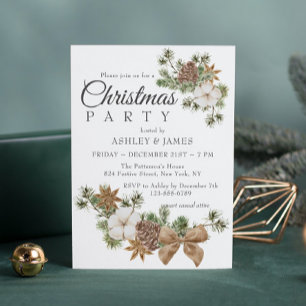 Invitation de fête de Noël au pin en coton rustiqu
