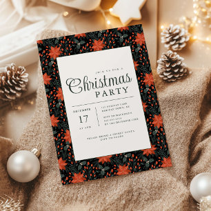Invitation de fête de Noël au poinsettia noir mode