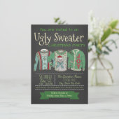 Invitation de fête de Noël au pull moche sur table (Debout devant)