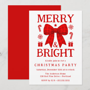 Invitation de fête de Noël au ruban à carreaux rou