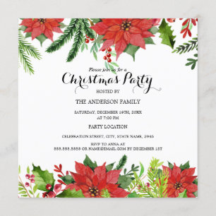 Invitation de fête de Noël aux baies florales roug