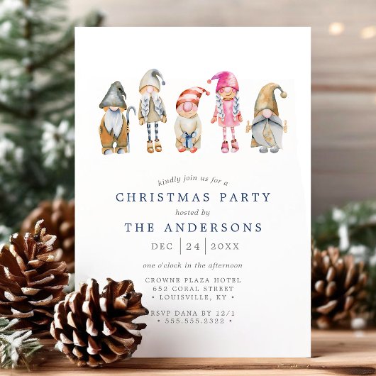 Invitation de fête de Noël aux elfes gnomes scandi