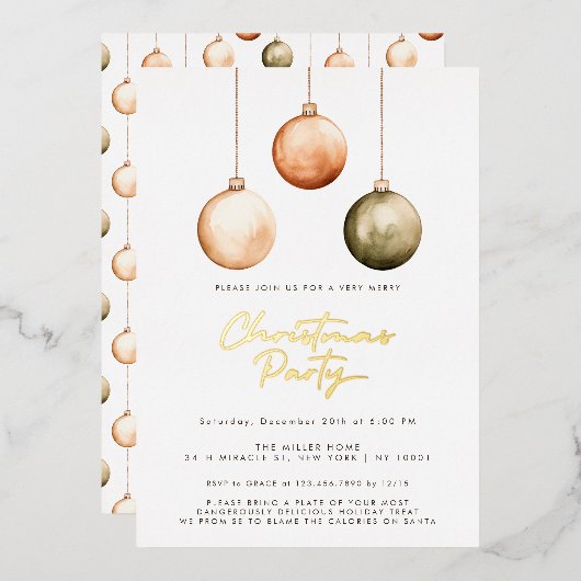 Invitation de fête de Noël aux ornements minimalis (Recto/Verso)