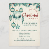 Invitation de fête de Noël avec ornement sarcelle (Devant)