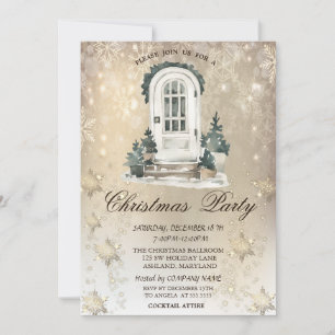 Invitation de fête de Noël avec sapin et flocons d