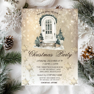Invitation de fête de Noël avec sapin et flocons d