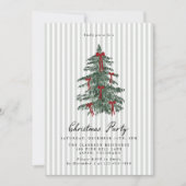 Invitation de fête de Noël avec un arbre vert rayé (Devant)