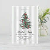 Invitation de fête de Noël avec un arbre vert rayé (Debout devant)