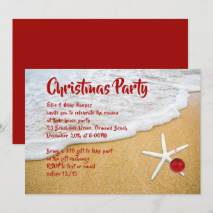 Invitation de fête de Noël Beach Sand Starfish