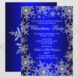 Invitation de fête de Noël Bleu Flocon de Neige Cr
