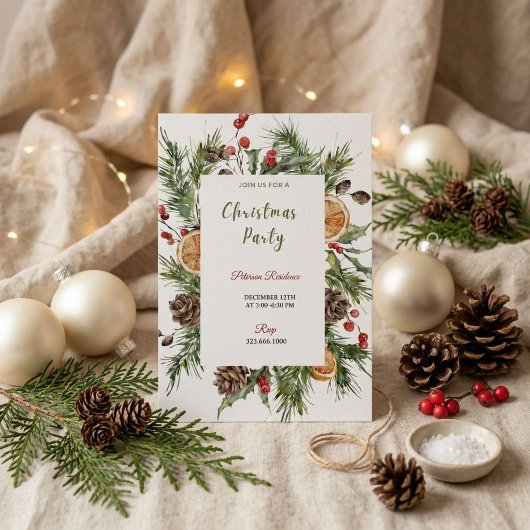 Invitation de fête de Noël botanique d'hiver