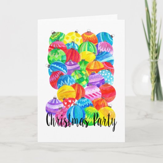 Invitation de fête de Noël, boules d'aquarelle (Devant)
