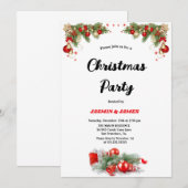 invitation de fête de Noël boules rouges et vertes (Devant / Derrière)
