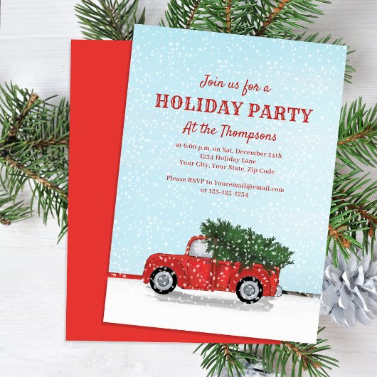 Invitation de fête de Noël camionnette rouge class