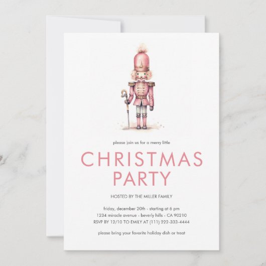 Invitation de fête de Noël Casse-Noisette Rose Vin (Devant)