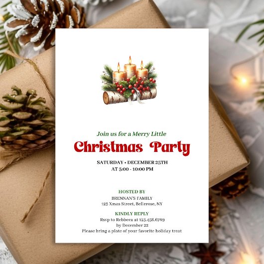 Invitation de fête de Noël chic avec bougies
