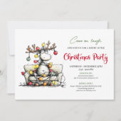 Invitation de fête de Noël chic et drôle de renne (Devant)