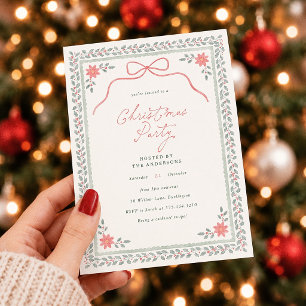 Invitation de fête de Noël Cottagecore Bow aquarel