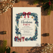 Invitation de fête de Noël Couronne Rustique Bleue