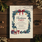 Invitation de fête de Noël Couronne Rustique Bleue